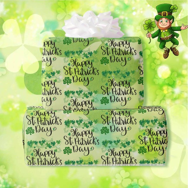 St. Patrick's Day Spring Green Clover Wrapping Paper (Creator Uploaded)