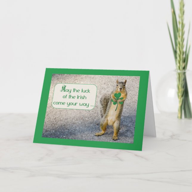 St. Patrick's Day, Squirrel, Humorous Card (Front)