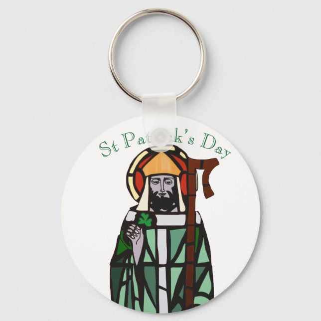St Patricks Day Stained Glass Window Design Keychain (Front)
