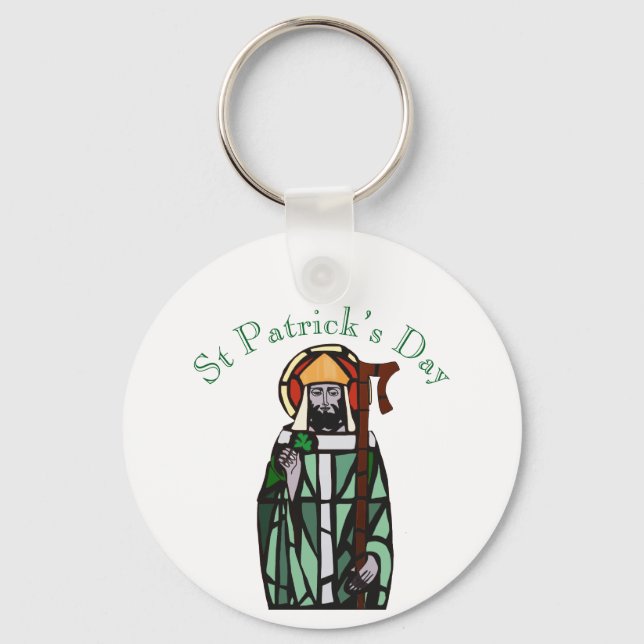 St Patricks Day Stained Glass Window Design  Keychain (Front)