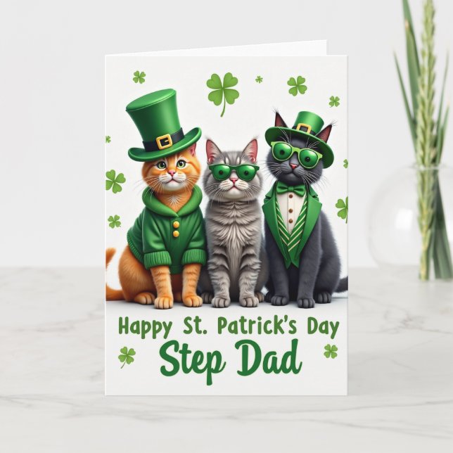 St Patricks Day Step Dad Cats Card (Front)