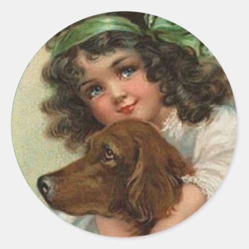 St. Patrick's day sticker with Irish lass and dog
