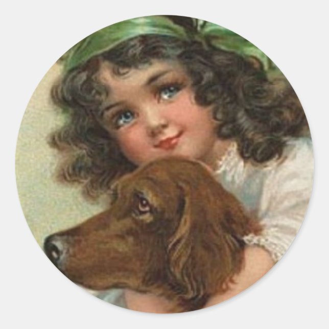 St. Patrick's day sticker with Irish lass and dog (Front)