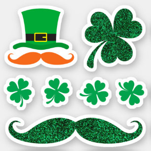 St Patrick's day stickers - clover hat mustache
