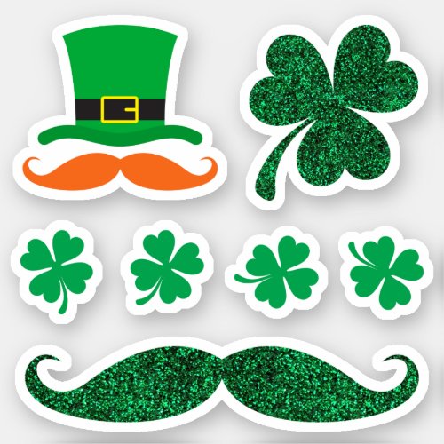 St Patricks day stickers _ clover hat mustache