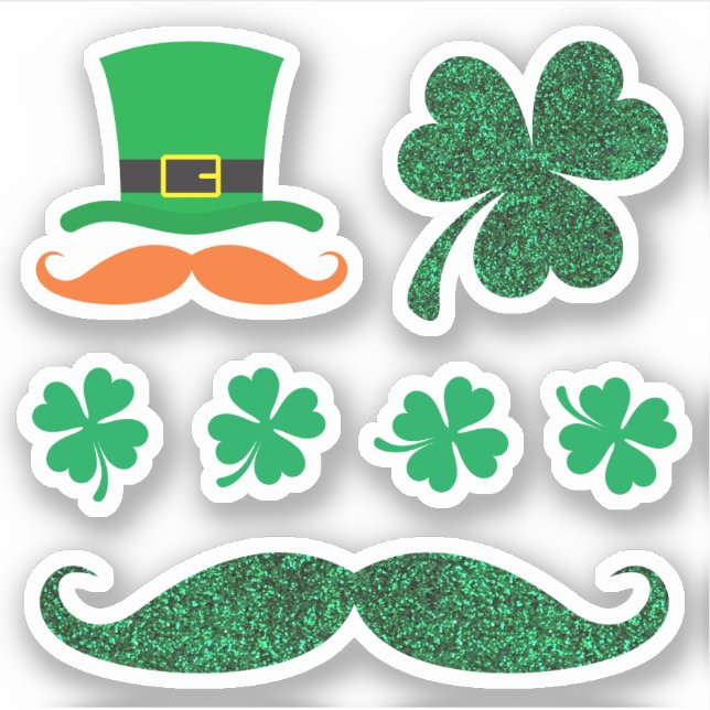 St Patrick's day stickers - clover hat mustache (Front)
