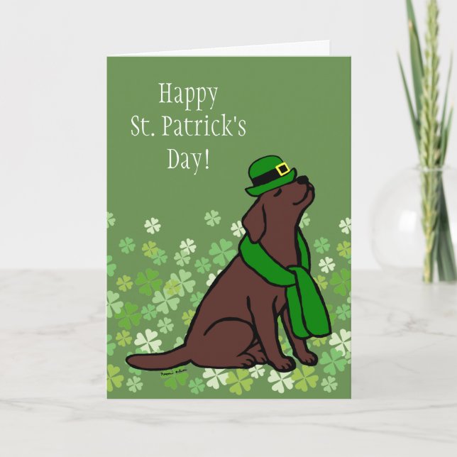 St. Patrick's Day Stylish Chocolate Labrador Card (Front)