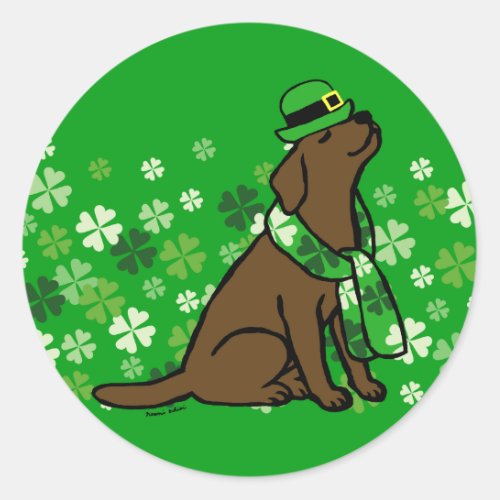 St Patricks Day Stylish Chocolate Labrador Classic Round Sticker