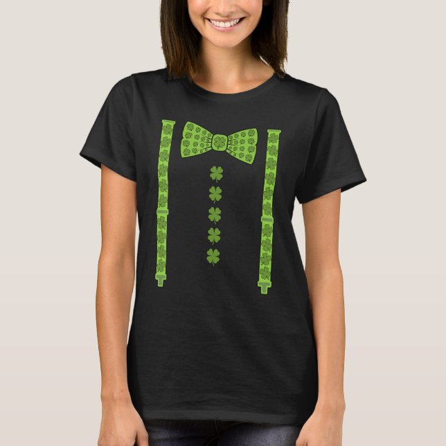 St Patricks Day Suspenders C Shamrock Bow Tie Boys T-Shirt (Front)
