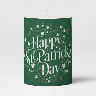 St. Patrick's Day - Swirled Word Art Pillar Candle