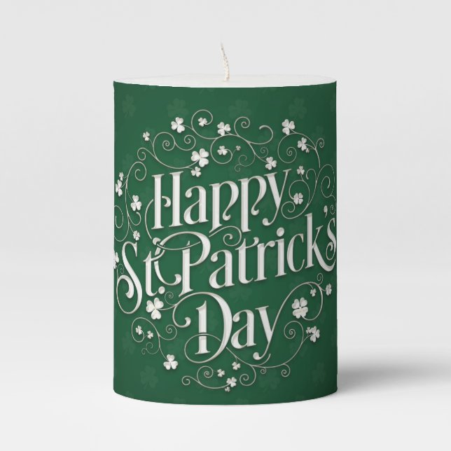 St. Patrick's Day - Swirled Word Art Pillar Candle (Front)