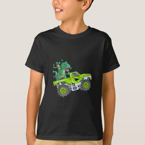 St Patricks Day T Rex Riding Monster Truck Dino   T_Shirt
