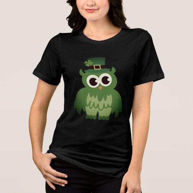 St Patrick's Day t shirt with green leprechaun owl (Front)