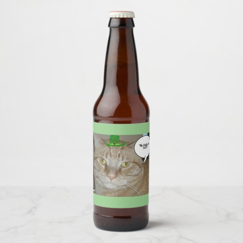 St Patricks Day Tabby Cat Beer Bottle Label