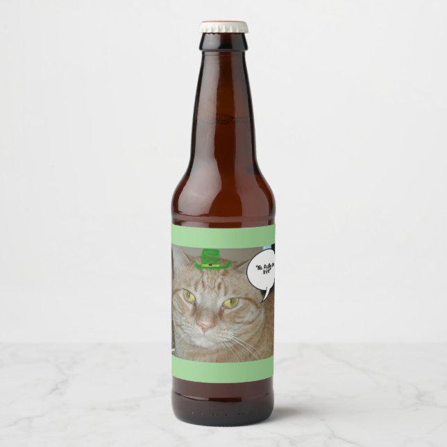 St. Patrick's Day Tabby Cat Beer Bottle Label (Front)