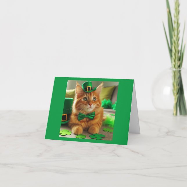 St. Patrick's Day Tabby Letterpress Thank You Card (Front)