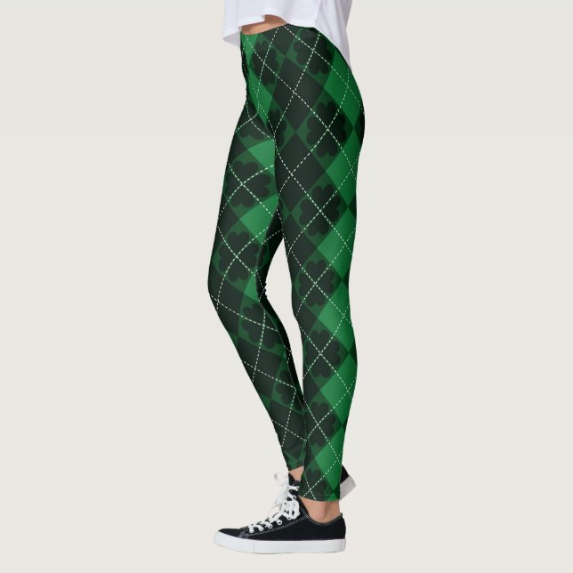 St. Patrick's Day Tartan & Shamrocks Leggings (Left)