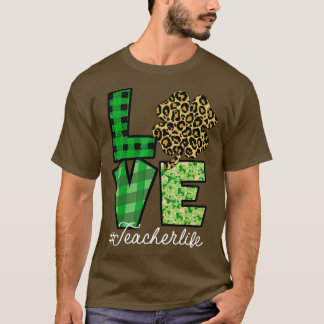 St Patricks Day Teacher Love Leopard Shamrock Luck T-Shirt