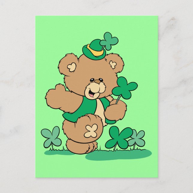 St. Patrick's Day Teddy Bear Postcard (Front)