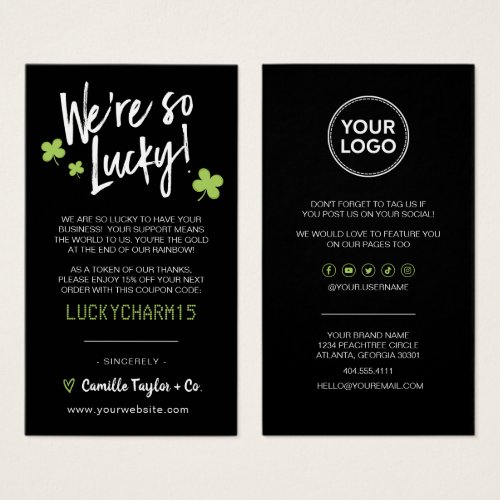 St Patricks Day Thank You  Discount Code Card 