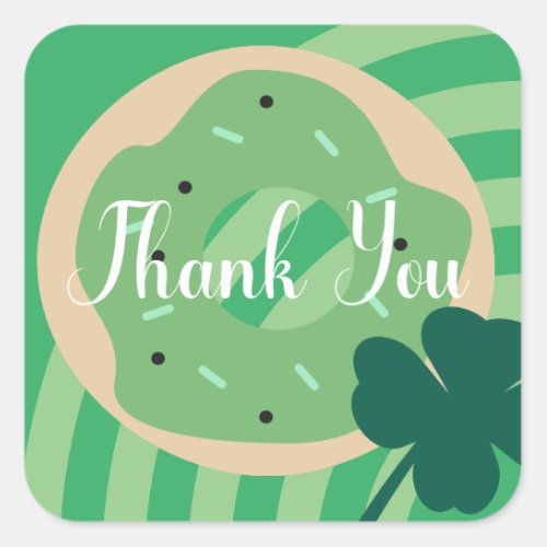 St Patricks Day Thank You Shamrock Donut Party Square Sticker