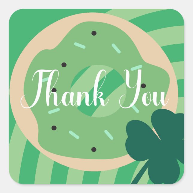 St Patricks Day Thank You Shamrock Donut Party Square Sticker (Front)
