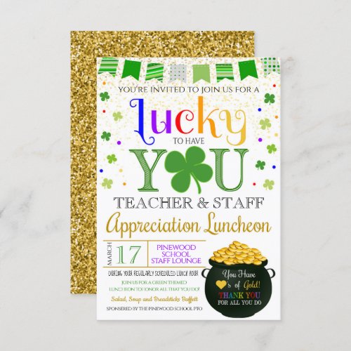 St Patricks Day Themed Teacher Appreciation  Invitation