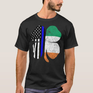 St Patricks Day Thin Blue Line American Irish Flag T-Shirt