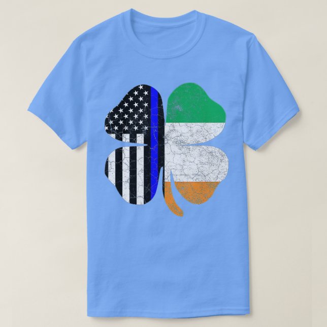 St Patricks Day Thin Blue Line American Irish Flag T-Shirt (Design Front)