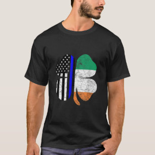 St Patricks Day Thin Blue Line American Irish Flag T-Shirt