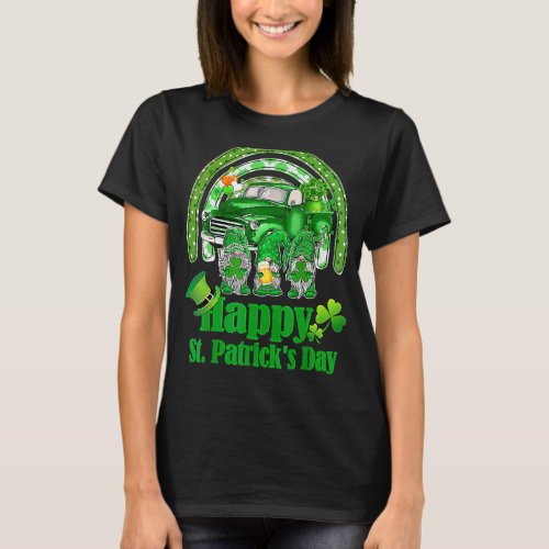 St Patricks Day Three Gnomes Lucky Shamrock Leopa T_Shirt