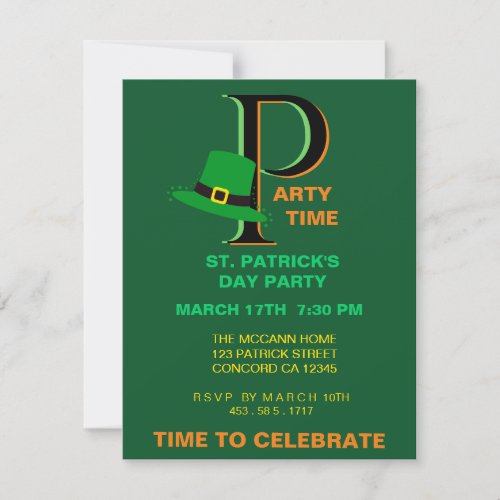 St Patricks Day Time to Celebrate  Invitation