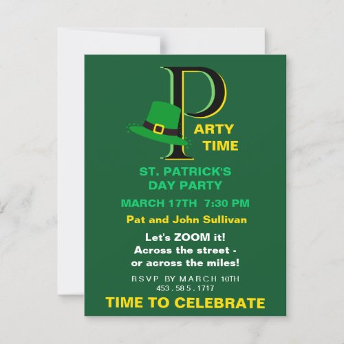 St Patricks Day Time to Celebrate ZOOM  Invitation