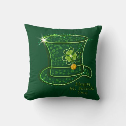 St Patricks Day Top Hat  Coins Throw Pillow