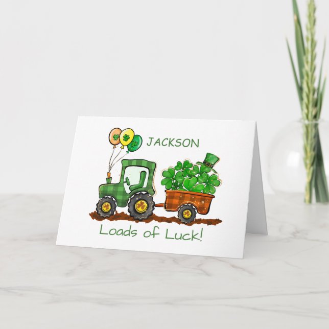 St Patricks Day Tractor with Loads of Luck Card (Front)