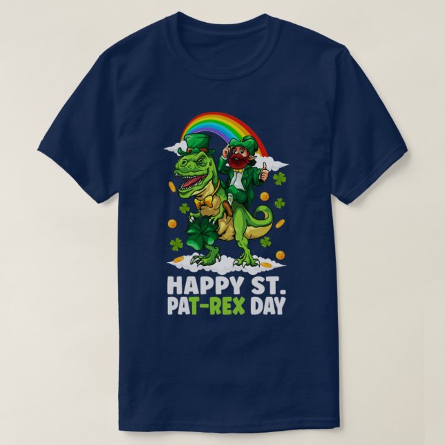 St Patricks Day Trex Dino Leprechaun T Rex Dinosau T-Shirt (Design Front)
