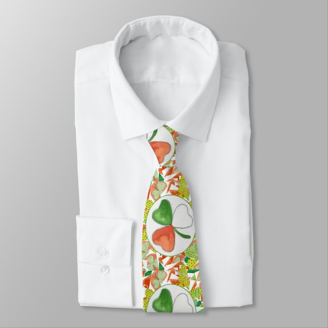 St. Patrick's Day Tri-Color Shamrock Tie (Tied)