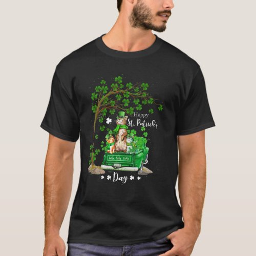 St Patricks Day Truck Cat Family Shamrock Clover B T_Shirt