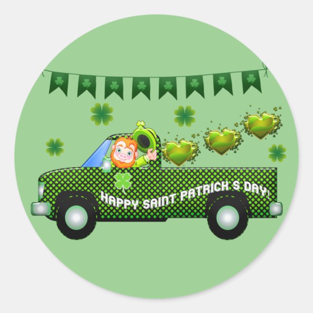 St Patrick's Day Truck Classic Round Sticker (Front)
