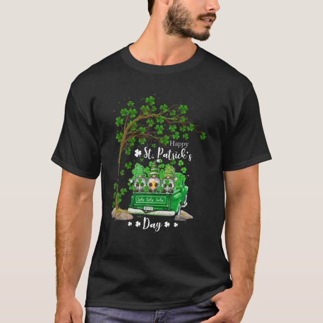 St Patricks Day Truck Gnome Heart Shamrock Clover T-Shirt (Front)