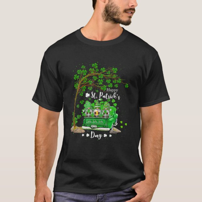 St Patricks Day Truck Gnome Heart Shamrock Clover T-Shirt (Front)