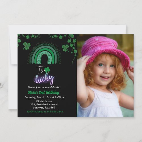 St Patricks day two lucky 2nd birthday party  Inv Invitation