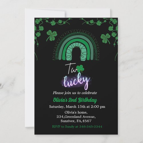 St Patricks day two lucky 2nd birthday party  Invitation