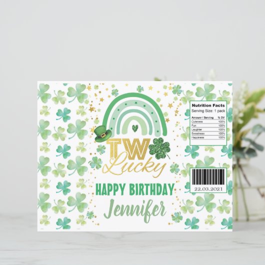 St Patrick's Day Two Lucky Chip Bag Wrapper (Standing Front)