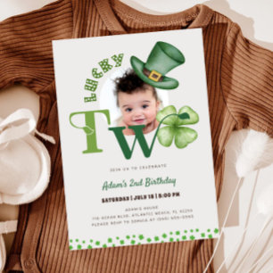 St. Patrick's Day Two Lucky Shamrock 2nd Birthday Invitation