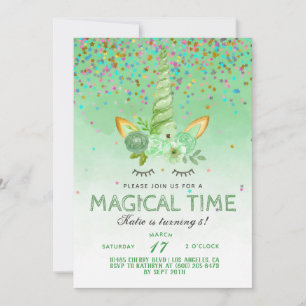 St. Patrick's Day Unicorn Birthday Invitation