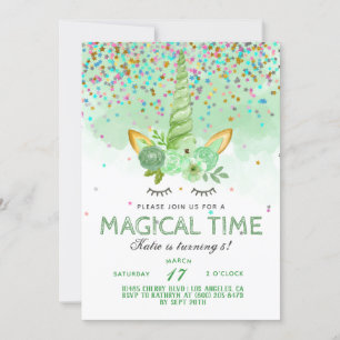 St. Patrick's Day Unicorn Birthday Invitation