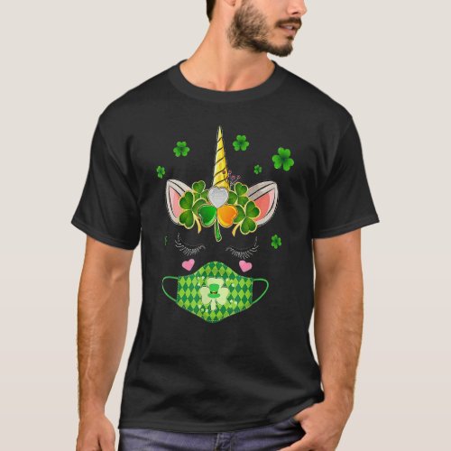 St Patricks Day Unicorn Face Mask Leprechaun Irish T_Shirt