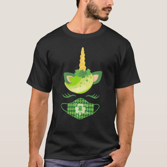 St Patricks Day Unicorn Face Mask Shamrock Irish G T-Shirt (Front)