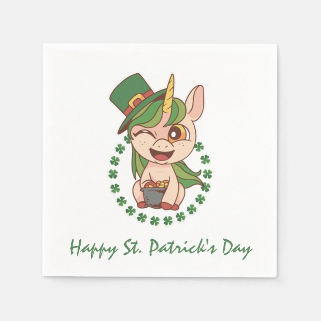 St Patricks Day Unicorn Napkins (Front)